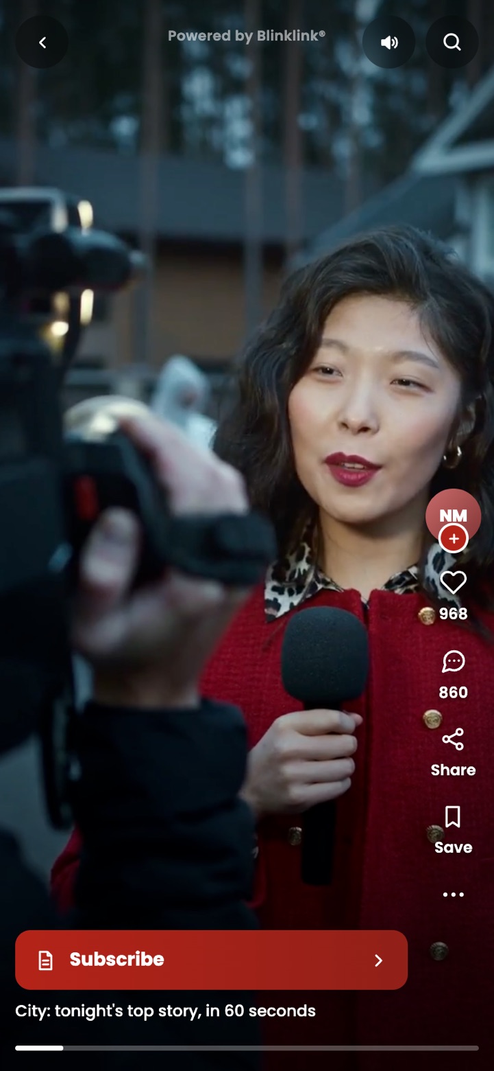 A reporter's video playing on a phone with one call to action, Subscribe