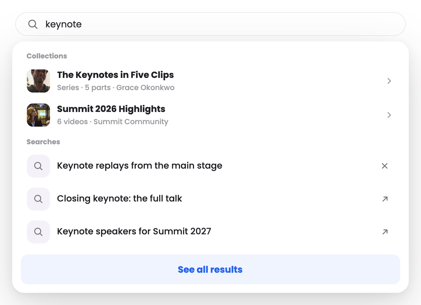 البحث في Summit Community: قوائم تشغيل وفيديوهات لكلمة keynote
